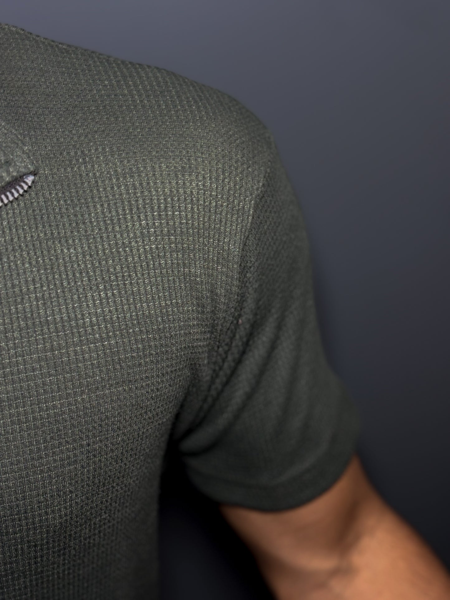 Waffle Knitted Zipper Polo - Green