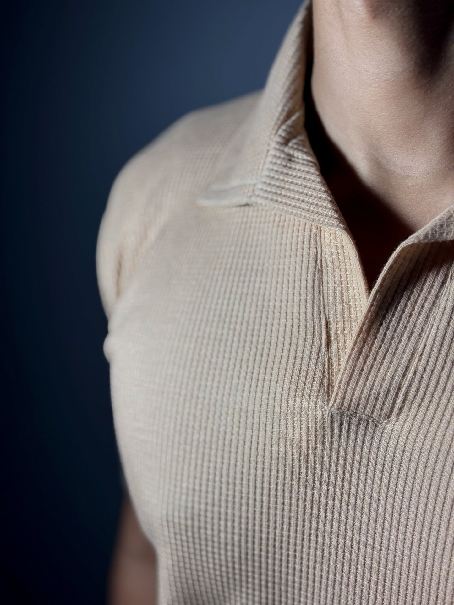 Waffle Knitted Polo - Beige