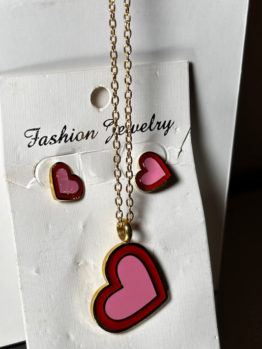 Hearts Necklace&Earrings Combo